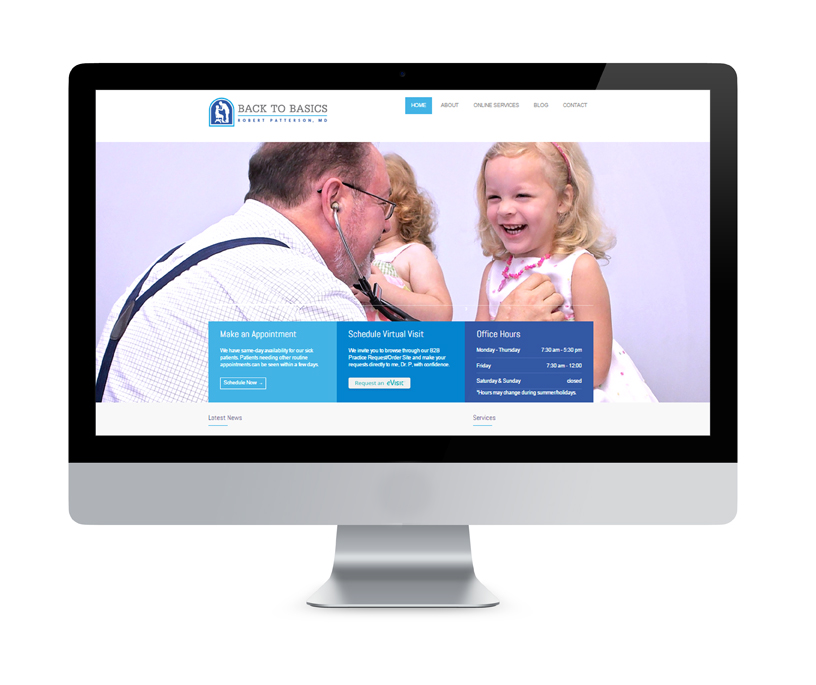 A computer screen displaying a website for a pediatrician's office.