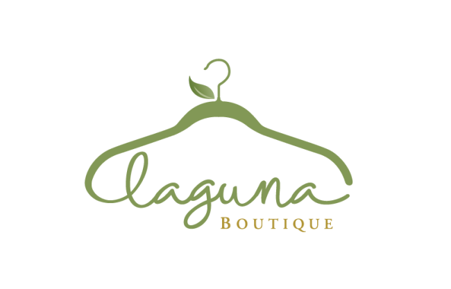 A green hanger with the words laguna boutique written underneath it.