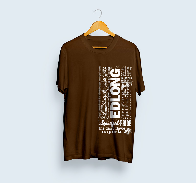 A brown t-shirt with white lettering on it.