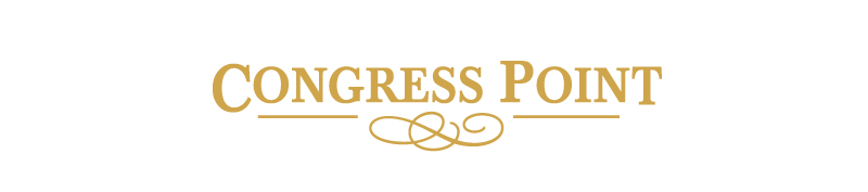 A gold colored logo for congress park.