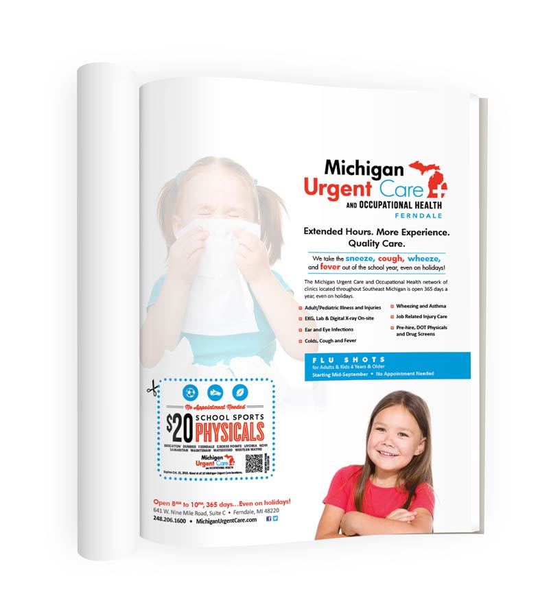 A magazine ad for michigan urgent care
